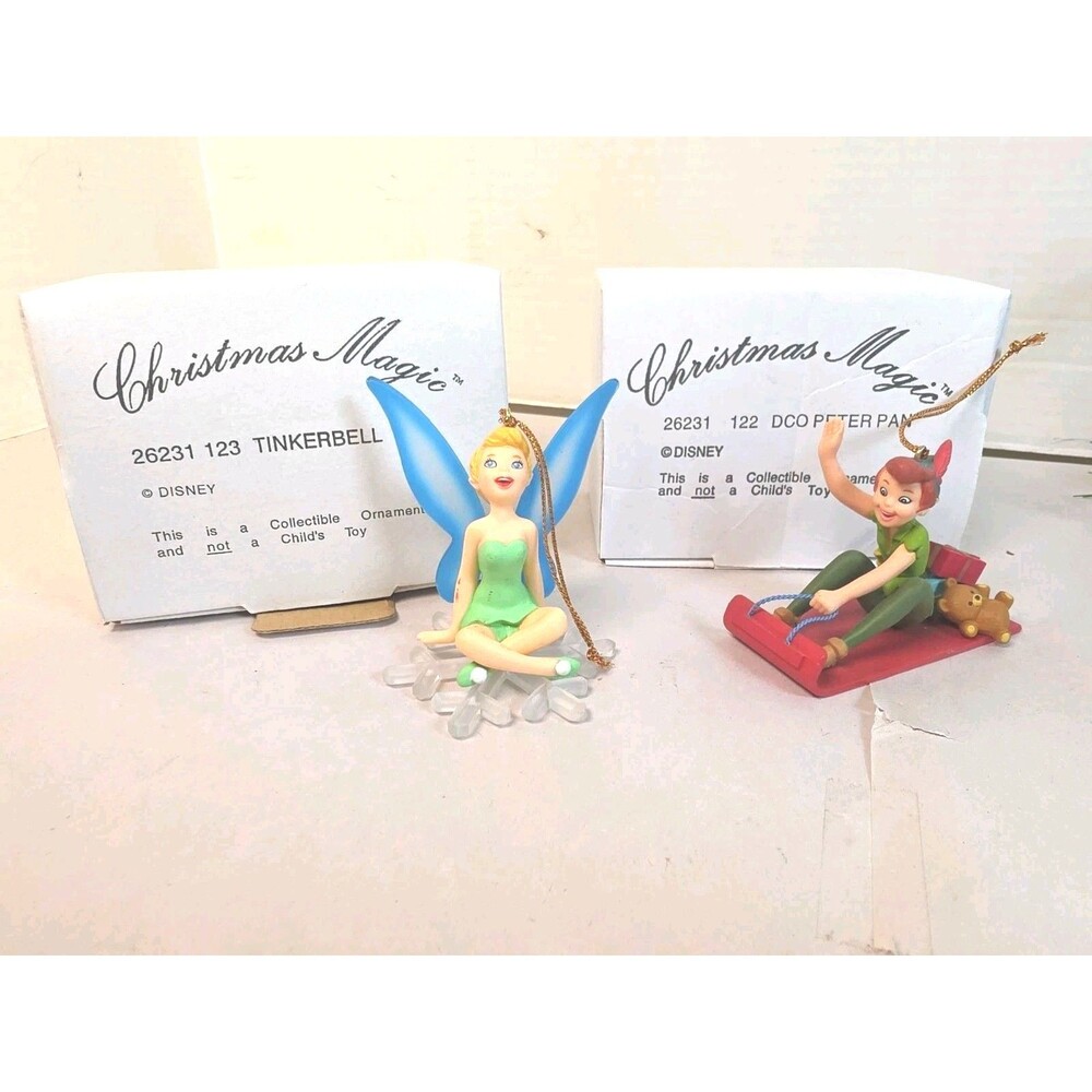 Vtg 1988 Disney Peter Pan Tinker Bell Christmas Ornaments W/ Original Boxes
